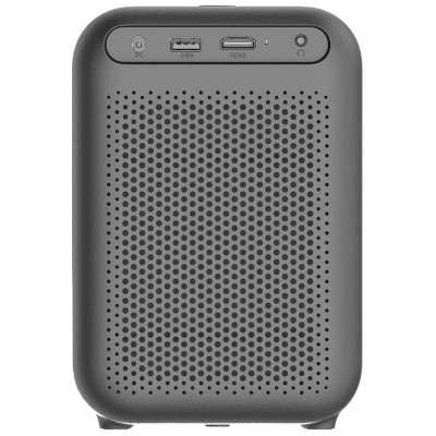 Coluna portátil preta com painel de conexões no topo