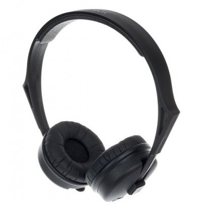 Ausculadores sem fios pretos com almofadas e faixa ajustável