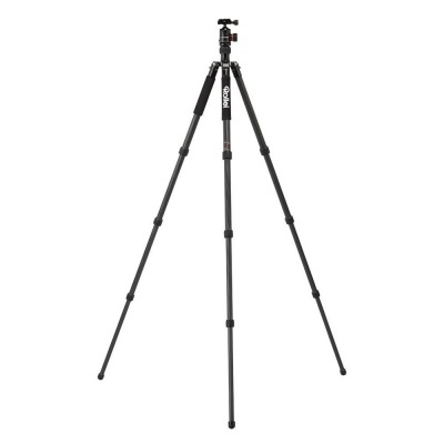 Tripé preto para câmaras com pernas extensíveis e cabeça ajustável da marca rollei