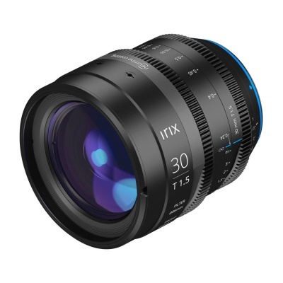 Lente de câmera Irix preta 30mm T1.5 com anel azul