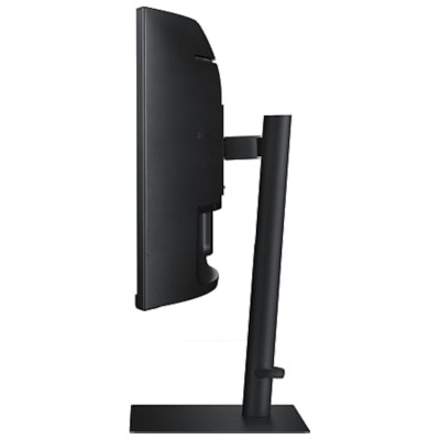 Monitor de computador preto visto de perfil com suporte ajustável