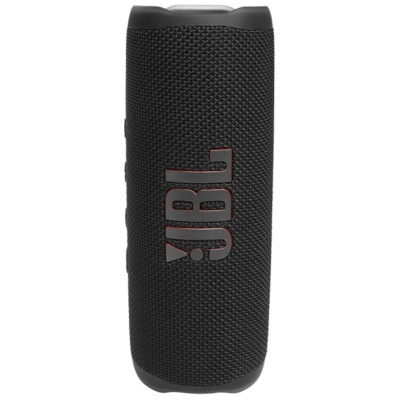 Coluna portátil JBL preta com tecido texturizado e logótipo na frente