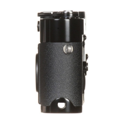 Câmara fotográfica vintage preta vista lateral