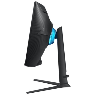Monitor preto com textura diagonal e iluminação azul