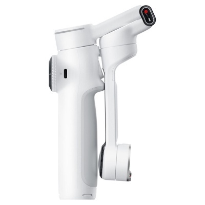 Estabilizador de imagem branco com detalhes em preto e vermelho