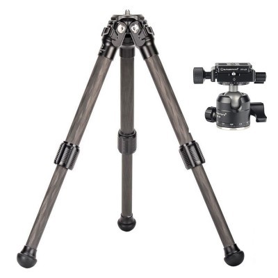 Tripé de carbono cinzento com cabeça esférica preta ajustável