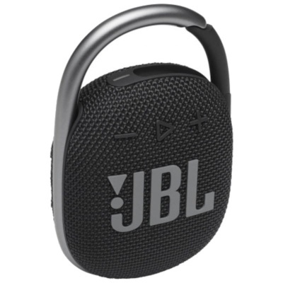 Coluna portátil JBL preta com gancho metálico prateado
