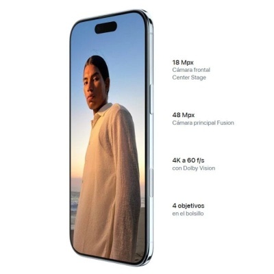 Smartphone mostrando fotografia de homem e texto técnico das câmaras