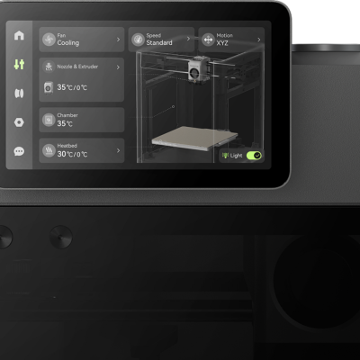 Ecrã tátil de impressora 3D com informações de controlo de temperatura e movimento