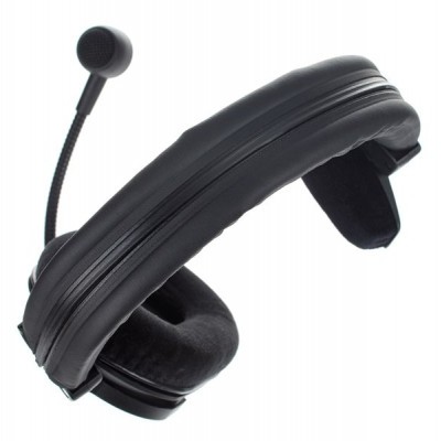 Auricular negro com microfone integrado e acolchoamento