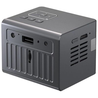 Cubo eletrónico cinzento com botões e entrada USB