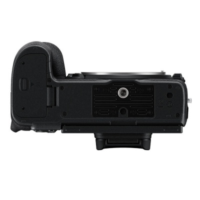 Base de câmara fotográfica digital preta com entrada para tripé