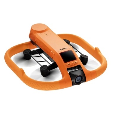 drone laranja com ecrã preto e câmara frontal