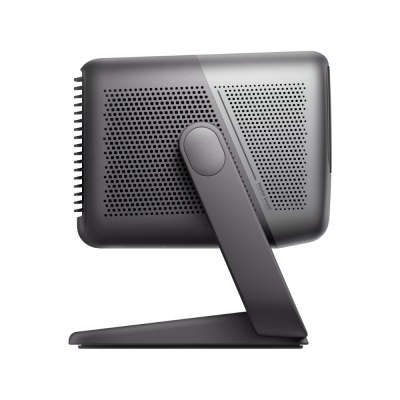 Computador desktop compacto cinza escuro com suporte