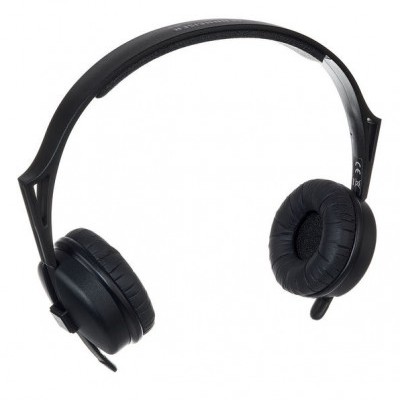 Auscultadores pretos com microfone e almofadas de ouvido