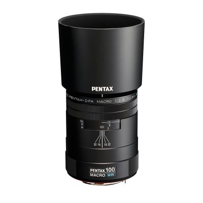 Objetiva de câmara Pentax macro 100mm preta com capuz