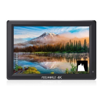 Monitor FEELWORLD 4K com imagem de paisagem natural