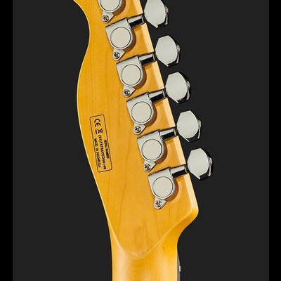 Cabeça de guitarra elétrica em madeira clara com seis cravelhas cromadas