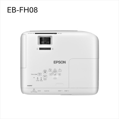 Projetor branco Epson com botões de controlo e várias portas