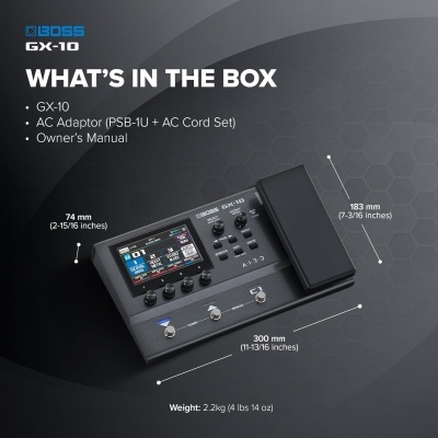 Pedaleira BOSS GX-10 preta com ecrã colorido e pedais