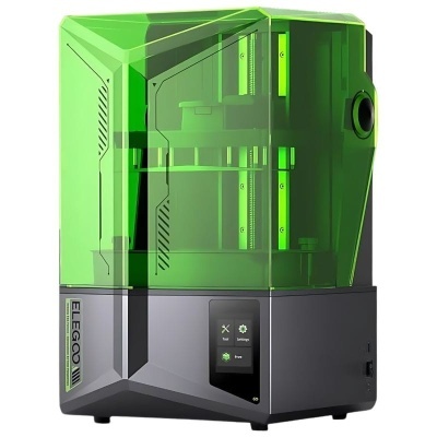 Impressora 3D ELEGOO com caixa verde translúcida e base cinzenta