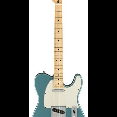 Guitarra elétrica Fender azul esverdeado com braço claro e tampo branco