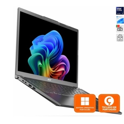 Portátil Acer cinza com ecrã colorido e teclado português