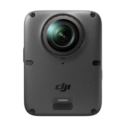 Câmara de vídeo DJI preta com lente grande e acabamento mate texturizado