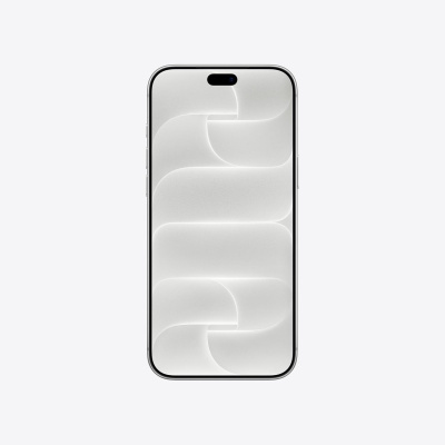Smartphone com ecrã frontal preto e padrão branco abstrato
