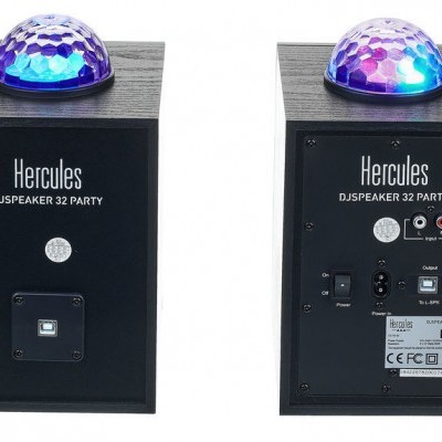 Colunas Hercules DJ SPEAKER 32 PARTY de madeira preta com esfera luminosa colorida no topo