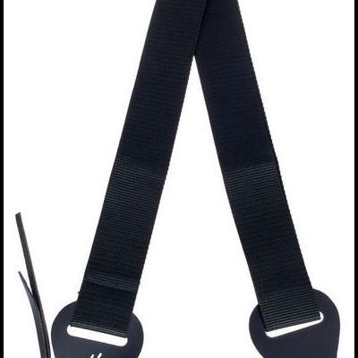 Correia preta para guitarra com extremidades rígidas pretas e inscrição HB