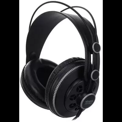 Auscultadores grandes pretos com almofadas acolchoadas e arco ajustável