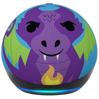 Coluna de som portátil com design arredondado e padrão de dragão colorido