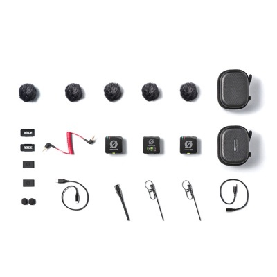 Conjunto de microfones Rode Wireless GO com acessórios e estojos pretos