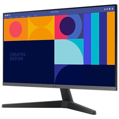 Monitor de computador com ecrã colorido e design geométrico