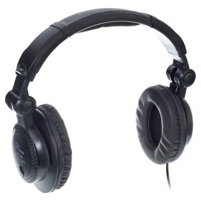 Headphones pretos com arco acolchoado e almofadas de couro sintético