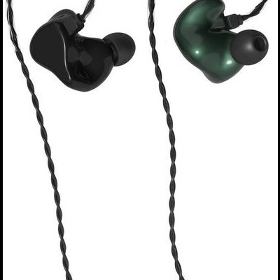 Auriculares intra-auriculares preto e verde escuro com fios trançados pretos