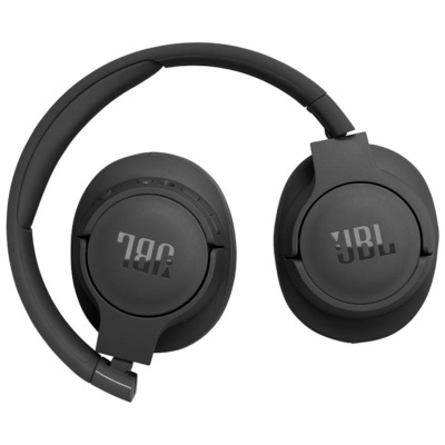 Auriculares sem fios pretos JBL com logótipo visível nas conchas