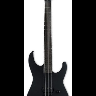 Guitarra elétrica preta de corpo sólido com seis cordas e captador único