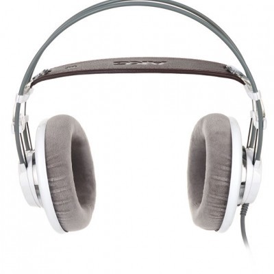 Auscultadores AKG com almofadas cinza de veludo e banda superior castanha