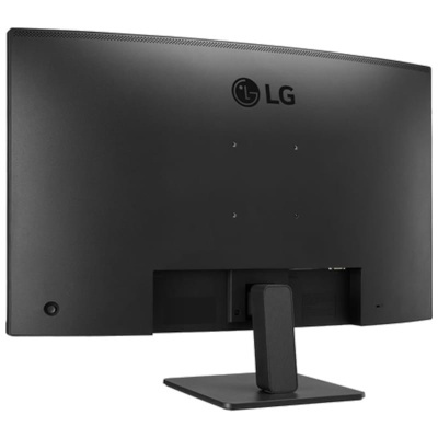 Monitor LG preto visto de trás com suporte e logo