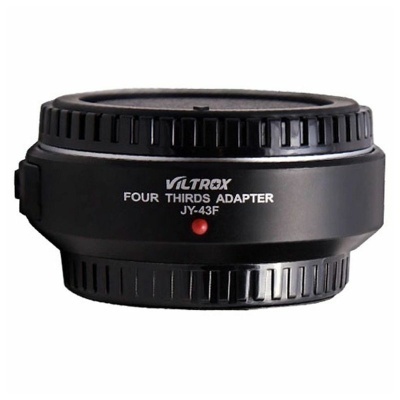 Adaptador Viltrox Four Thirds Adapter JY-43F preto com ranhuras e ponto vermelho para alinhamento