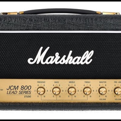 Cabeça de amplificador de guitarra Marshall JCM 800 Lead Series preto com painel dourado e botões