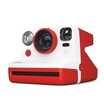 Câmara instantânea polaroid branca e vermelha com lente preta e botão vermelho