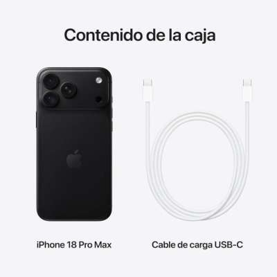 iPhone 18 Pro Max preto com cabo de carga USB-C branco