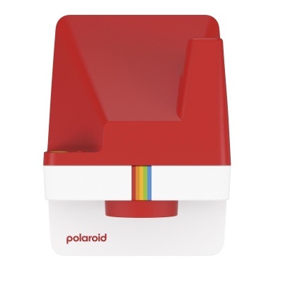 Câmara Polaroid instantânea vermelha e branca com faixa colorida