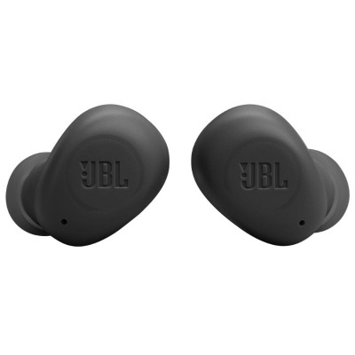 Auriculares intra-auriculares sem fios pretos da JBL sobre fundo branco