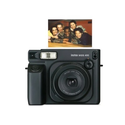 Câmara fotográfica instantânea preta Fujifilm instax WIDE 400 com fotografia instantânea colorida