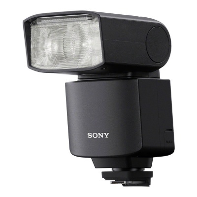 Flash fotográfico Sony preto com logo branco
