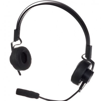 Auricular preto com microfone e suporte ajustável